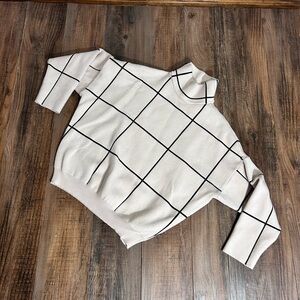DAVI & DANI Cream Mock Neck Sweater with Black Windowpane